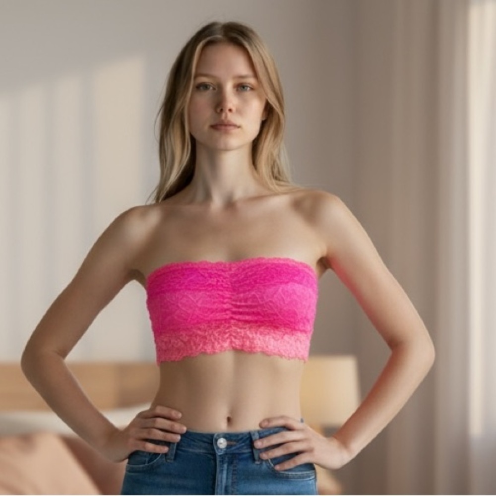Rue 21 Hot Pink Layered Tube Top Bra Large